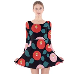 Candy Sugar Red Pink Blue Black Circle Long Sleeve Velvet Skater Dress by Mariart