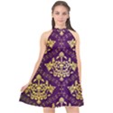 Flower Purplle Gold Halter Neckline Chiffon Dress  View1