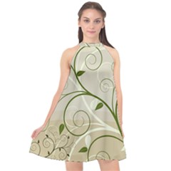 Leaf Sexy Green Gray Halter Neckline Chiffon Dress 