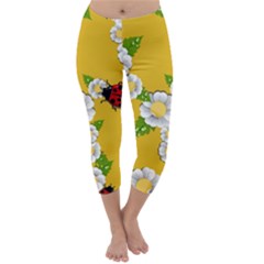 Flower Floral Sunflower Butterfly Red Yellow White Green Leaf Capri Winter Leggings  by Mariart