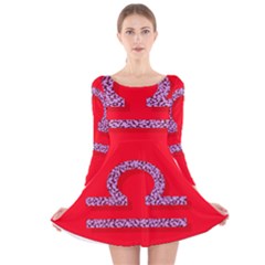 Illustrated Zodiac Red Purple Star Polka Long Sleeve Velvet Skater Dress by Mariart