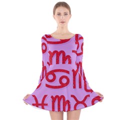 Illustrated Zodiac Red Purple Star Long Sleeve Velvet Skater Dress by Mariart