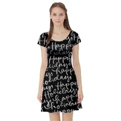 Happy Holidays Short Sleeve Skater Dress by Mariart