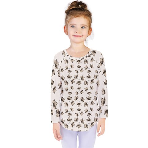 Autumn Leaves Motif Pattern Kids  Long Sleeve Tee by dflcprintsclothing