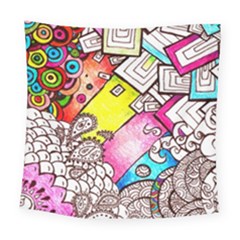 Beautiful Colorful Doodle Square Tapestry (large)