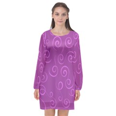 Pattern Long Sleeve Chiffon Shift Dress 