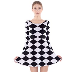 Diamond Black White Plaid Chevron Long Sleeve Velvet Skater Dress by Mariart