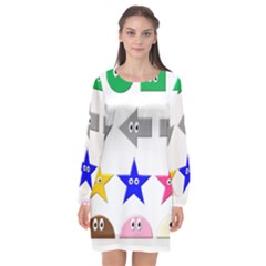 Cute Symbol Long Sleeve Chiffon Shift Dress 