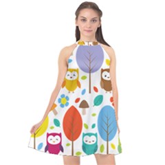 Cute Owl Halter Neckline Chiffon Dress 