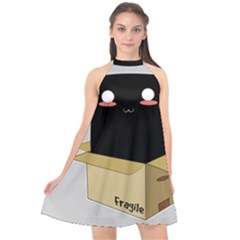 Black Cat In A Box Halter Neckline Chiffon Dress 