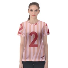 Number 2 Line Vertical Red Pink Wave Chevron Women s Sport Mesh Tee