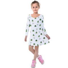 Cactus Pattern Kids  Long Sleeve Velvet Dress by Valentinaart