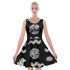 Aztecs Pattern Velvet Skater Dress by Valentinaart