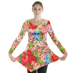 Beautiful Roses Collage Long Sleeve Tunic 