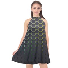 Hexagons Honeycomb Halter Neckline Chiffon Dress 