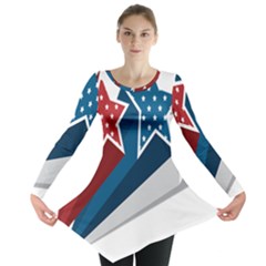 Star Red Blue White Line Space Long Sleeve Tunic 