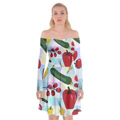 Vegetables Cucumber Tomato Off Shoulder Skater Dress by Nexatart