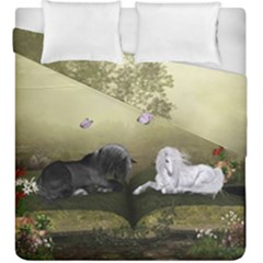 Wonderful Whte Unicorn With Black Horse Duvet Cover Double Side (king Size) by FantasyWorld7