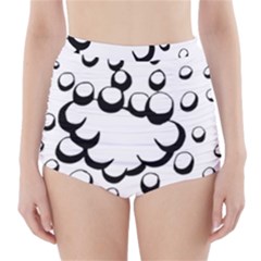 Splash Bubble Black White Polka Circle High-waisted Bikini Bottoms by Mariart