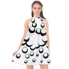 Splash Bubble Black White Polka Circle Halter Neckline Chiffon Dress 