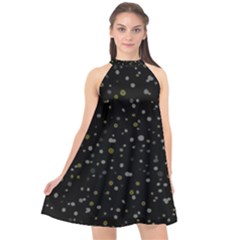 Dots Pattern Halter Neckline Chiffon Dress 