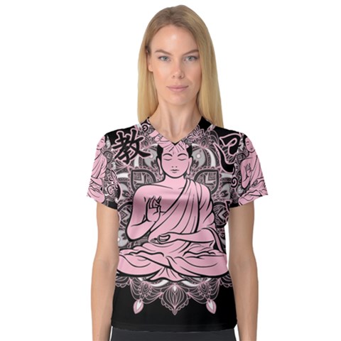 Ornate Buddha Women s V-neck Sport Mesh Tee by Valentinaart