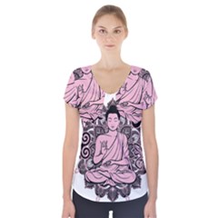 Ornate Buddha Short Sleeve Front Detail Top by Valentinaart