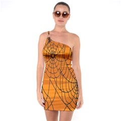 Vector Seamless Pattern With Spider Web On Orange One Soulder Bodycon Dress by BangZart