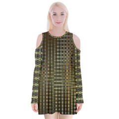 Background Colors Of Green And Gold In A Wave Form Velvet Long Sleeve Shoulder Cutout Dress by BangZart