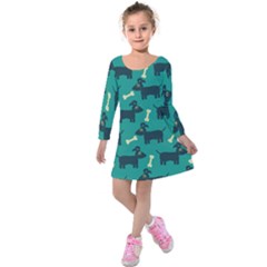 Happy Dogs Animals Pattern Kids  Long Sleeve Velvet Dress by BangZart