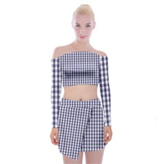 Usa Flag Blue Large Gingham Check Plaid  Off Shoulder Top With Skirt Set by PodArtist