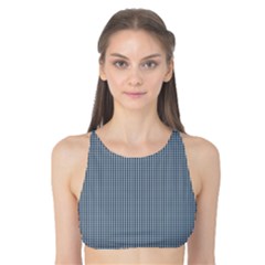 Silent Night Blue Mini Gingham Check Plaid Tank Bikini Top by PodArtist