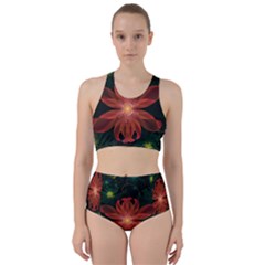 Beautiful Red Passion Flower In A Fractal Jungle Bikini Swimsuit Spa Swimsuit 