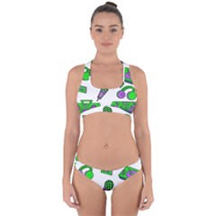 Green Music Pattern Cross Back Hipster Bikini Set