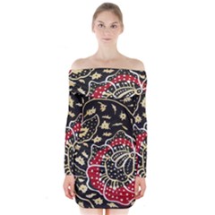 Art Batik Pattern Long Sleeve Off Shoulder Dress by BangZart