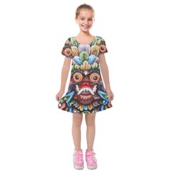 Wood Sculpture Bali Logo Kids  Short Sleeve Velvet Dress by BangZart