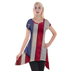 Usa Flag Short Sleeve Side Drop Tunic by BangZart