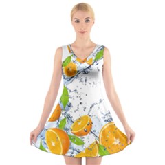 Fruits Water Vegetables Food V-neck Sleeveless Skater Dress by BangZart