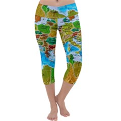 World Map Capri Yoga Leggings by BangZart