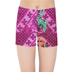 Pink Batik Cloth Fabric Kids Sports Shorts by BangZart