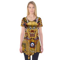 Chinese Dragon Pattern Short Sleeve Tunic  by BangZart