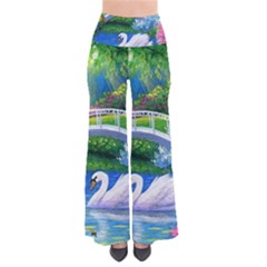 Swan Bird Spring Flowers Trees Lake Pond Landscape Original Aceo Painting Art Pants by BangZart