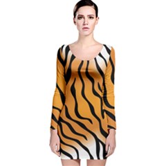 Tiger Skin Pattern Long Sleeve Velvet Bodycon Dress