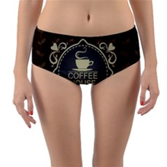 Coffee House Reversible Mid-waist Bikini Bottoms by BangZart