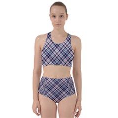 Navy And Pink Diagonal Plaid Bikini Swimsuit Spa Swimsuit 