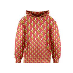 Bright Pink And Yellow Peeled Banana Patterns Kids  Pullover Hoodie by NorthernWhimsy