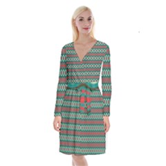 Ethnic Geometric Pattern Long Sleeve Velvet Front Wrap Dress by linceazul