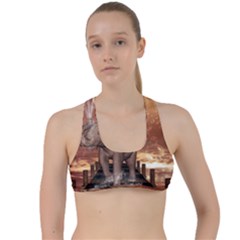 Cute Baby Elephant On A Jetty Criss Cross Racerback Sports Bra