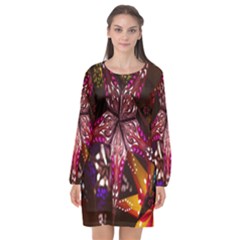 Hanging Paper Star Lights Long Sleeve Chiffon Shift Dress 