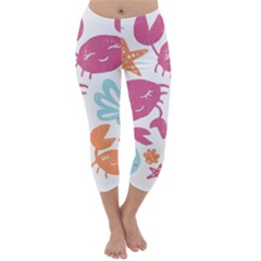 Animals Sea Flower Tropical Crab Capri Winter Leggings  by Mariart